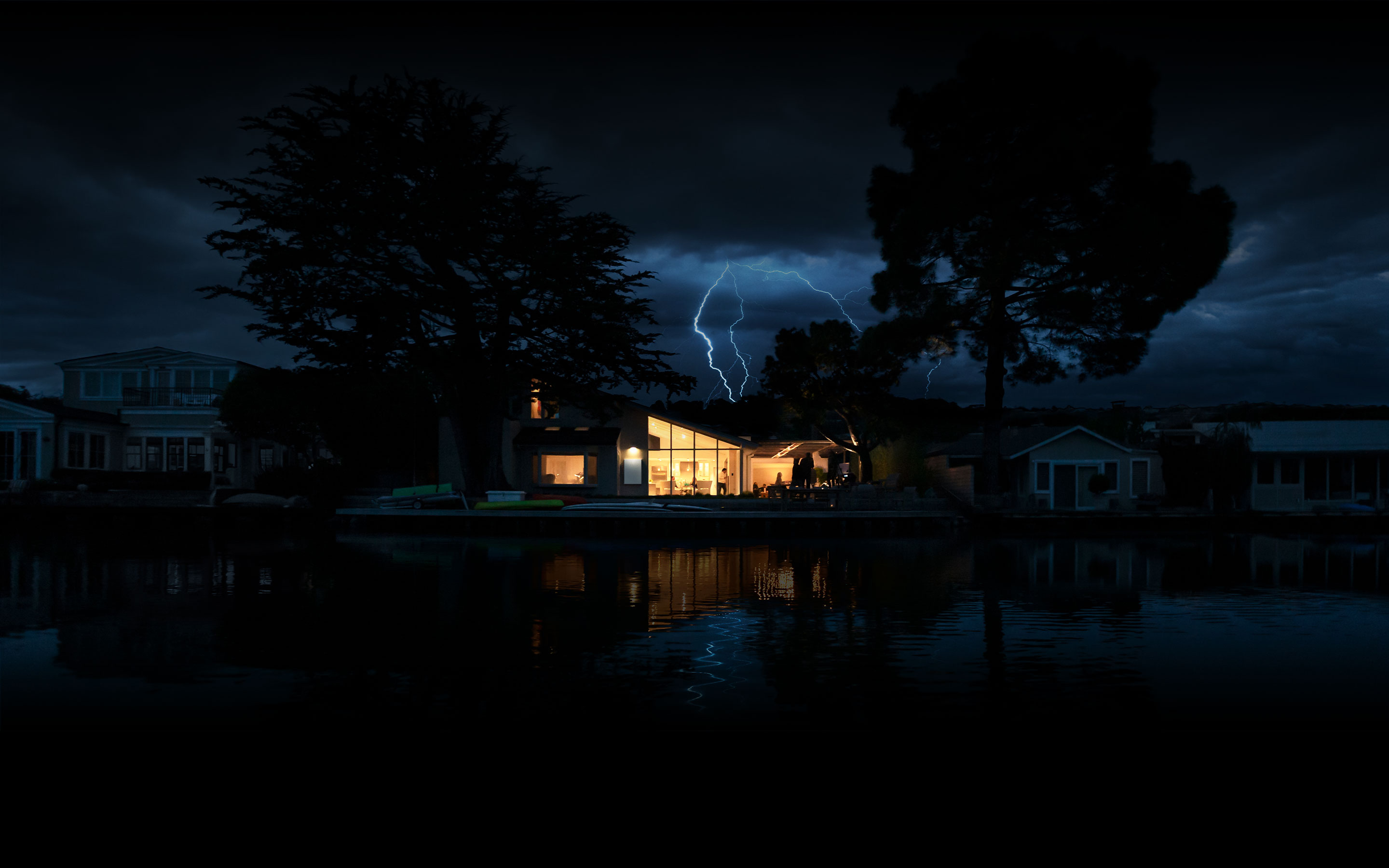 Powerwall lighting home during a storm